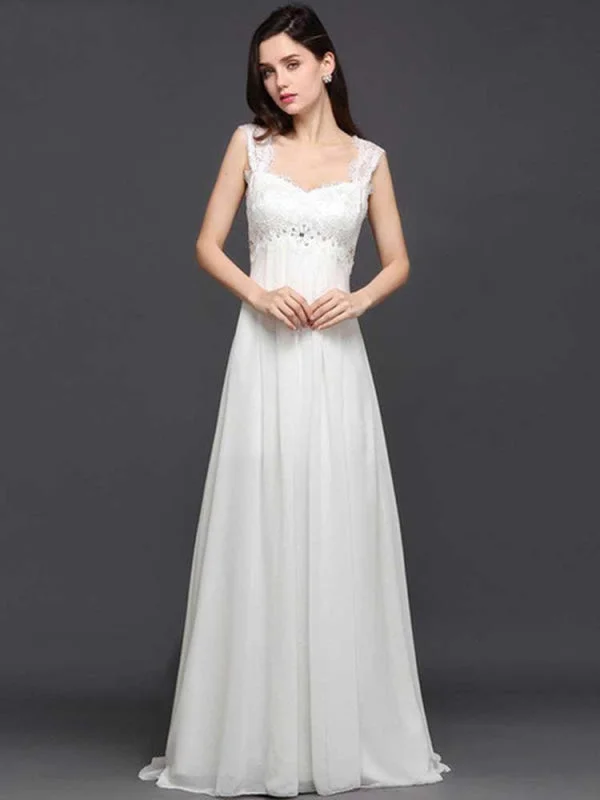 Elegant Square Beaded Ruffles Wedding Dresses