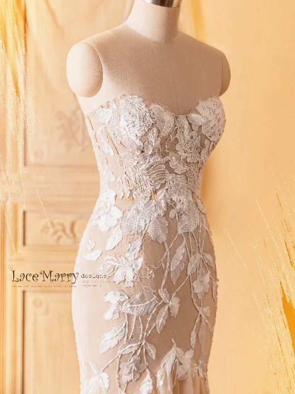 SUDE / Mermaid Strapless Wedding Dress with Amazing Flower Appliques