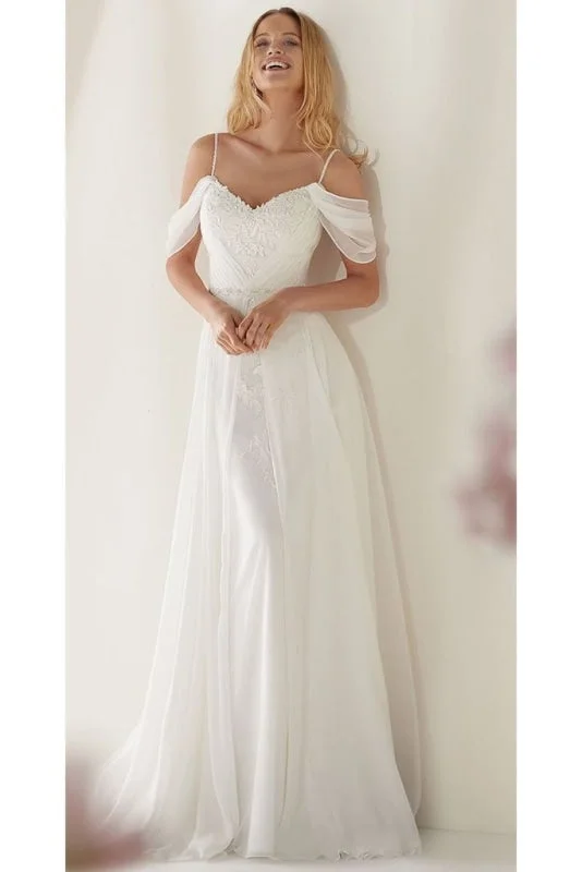 Unique Spaghetti Straps Sweep Train Long Beach Wedding Dress