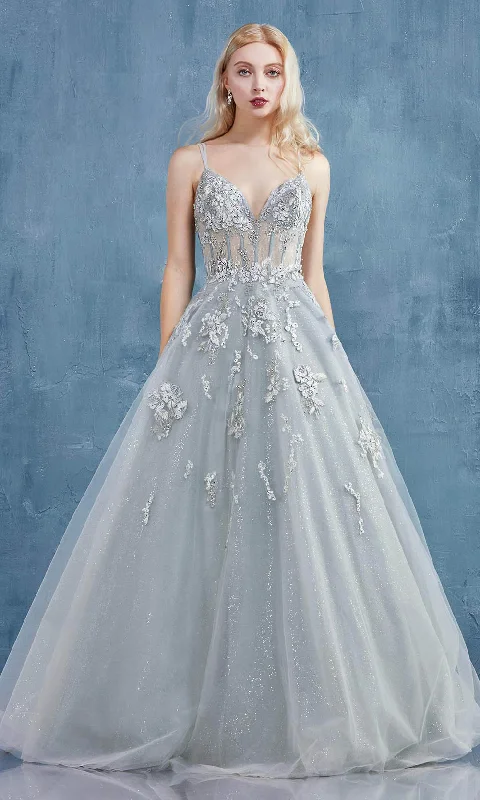 Andrea and Leo - A0892 Floral Embroidered V Neck Ballgown