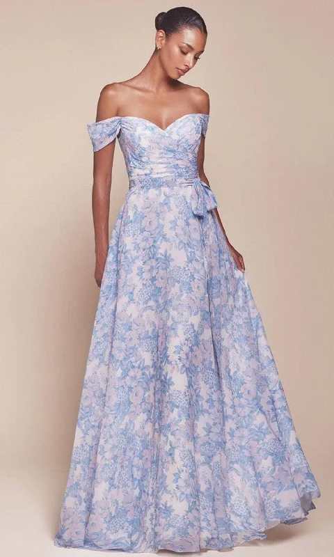 Cinderella Divine 7441 - Floral Print A-Line Evening Gown