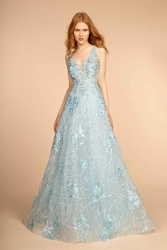 GLS by Gloria - GL2564 Floral Embroidered Illusion A-Line Gown