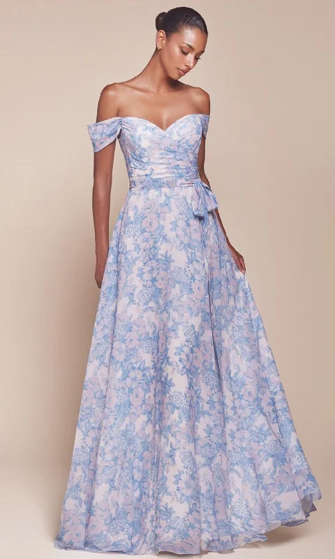 Ladivine 7441 - Floral Prints A-Line Evening Dress