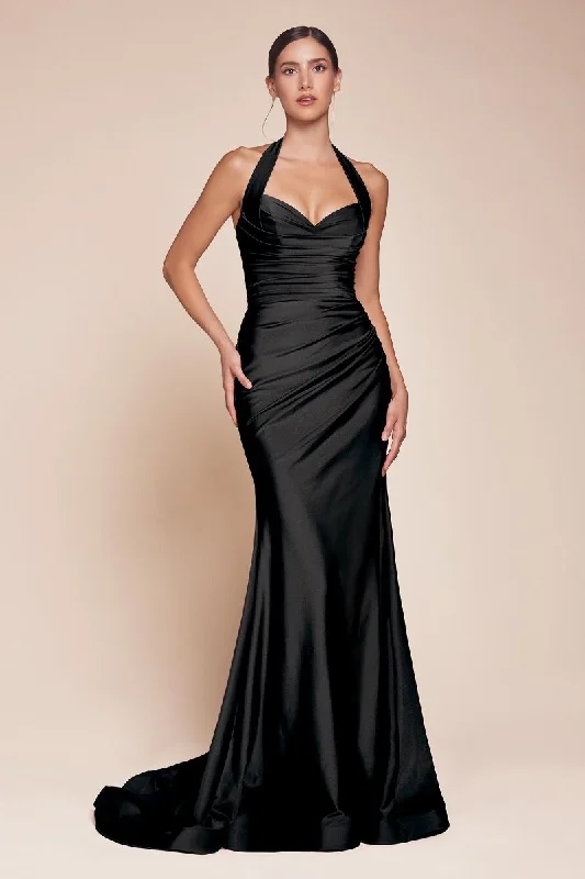 Ladivine CD796C - Ruched Halter Long Gown