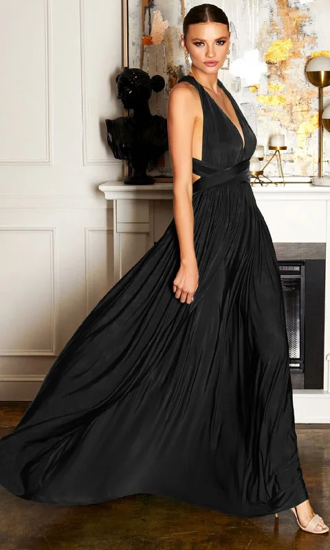 Ladivine CV01 - Ruched V-Neck Evening Dress