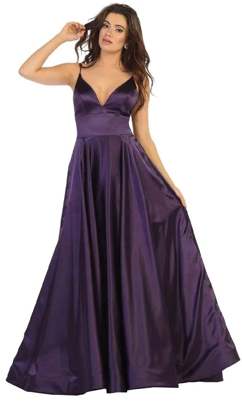 May Queen - MQ1664 V-Neck A-Line Evening Gown