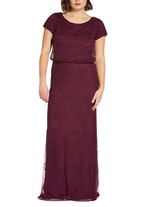 Burgundy Wavy Beaded Blouson Gown