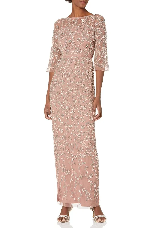 Rose Gold 3/4 Sleeves Beaded Gown