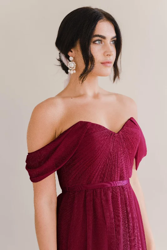 Bardot Bridesmaid Dress  In Roseberry Tulle