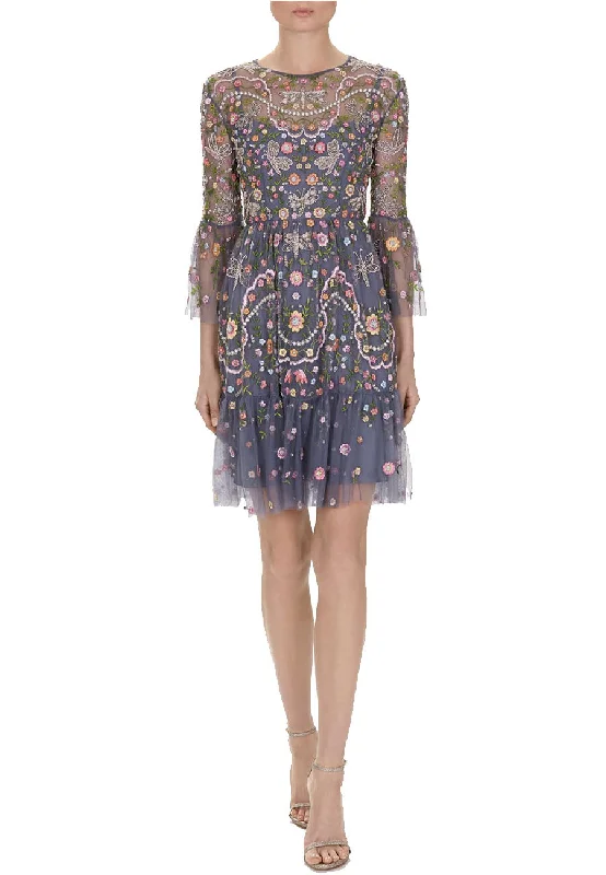 Blue Dragonfly Garden Embellished Embroidered Tulle Mini Dress (UK 8)