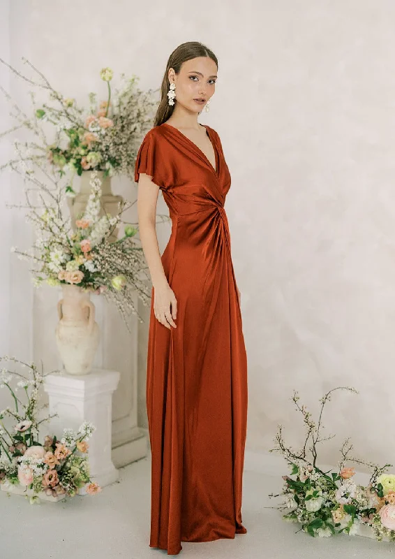 Camilla Bridesmaid Dress In Terracotta Satin