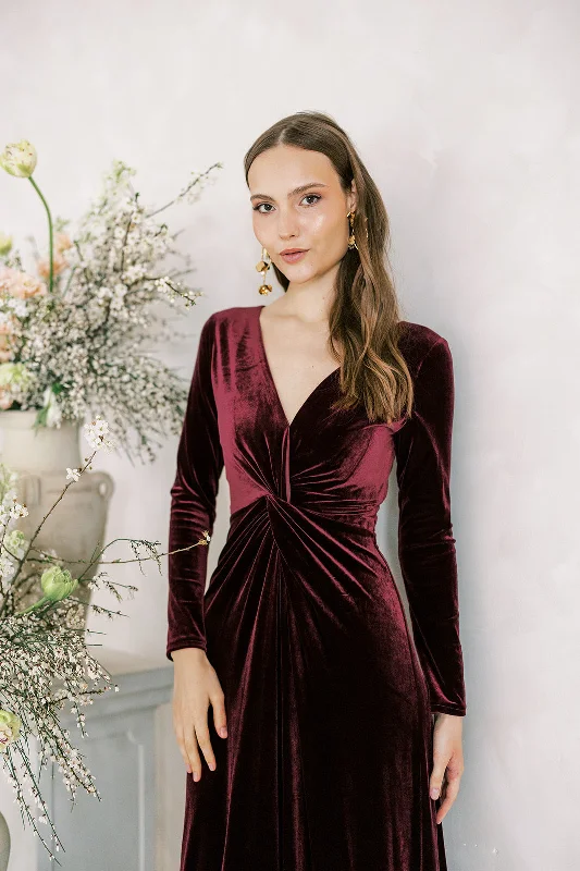 Camilla Long Sleeve Velvet Bridesmaid Dress In Roseberry