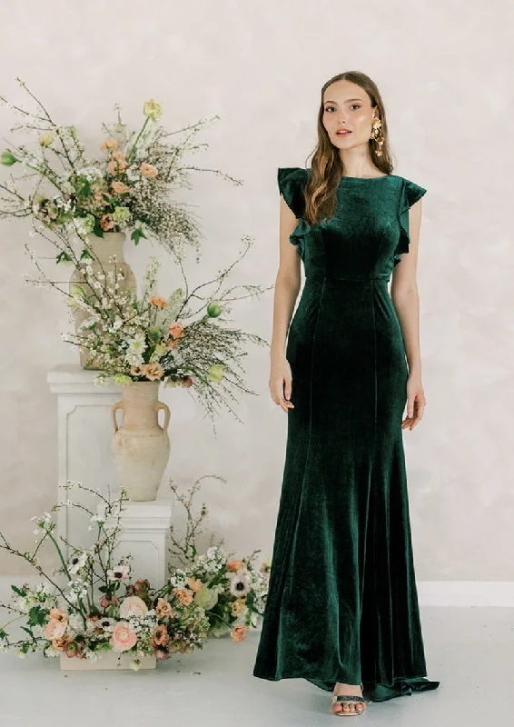 Cecelia Velvet Bridesmaid Dress In Hunter Green