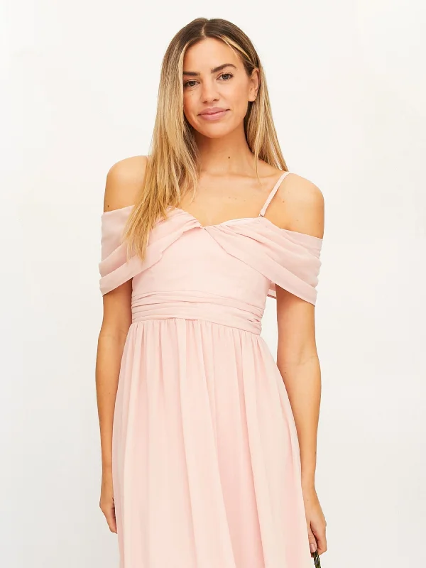 Cold Shoulder Maxi Chiffon Dress / Blush