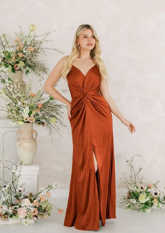 Cora Bridesmaid Dress In Terracotta Satin