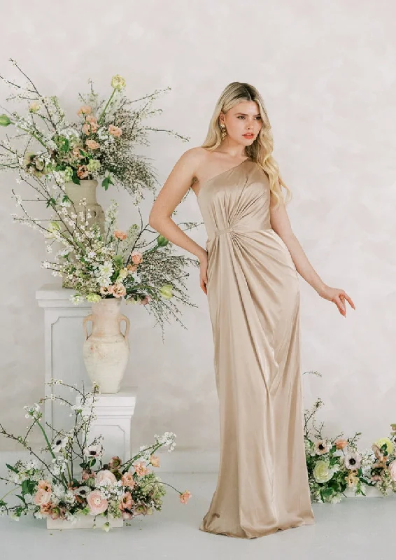 Greta Bridesmaid Dress In Champagne Satin