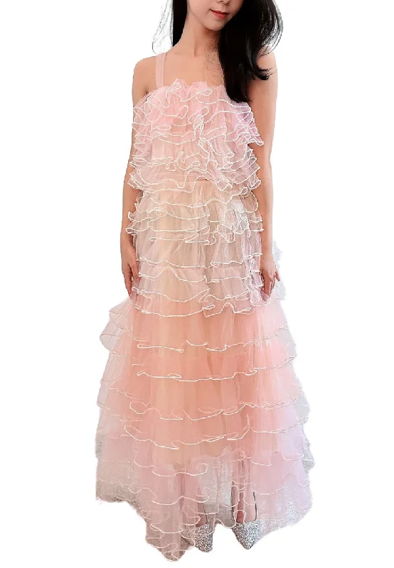 Pink Tiered Tulle Gown