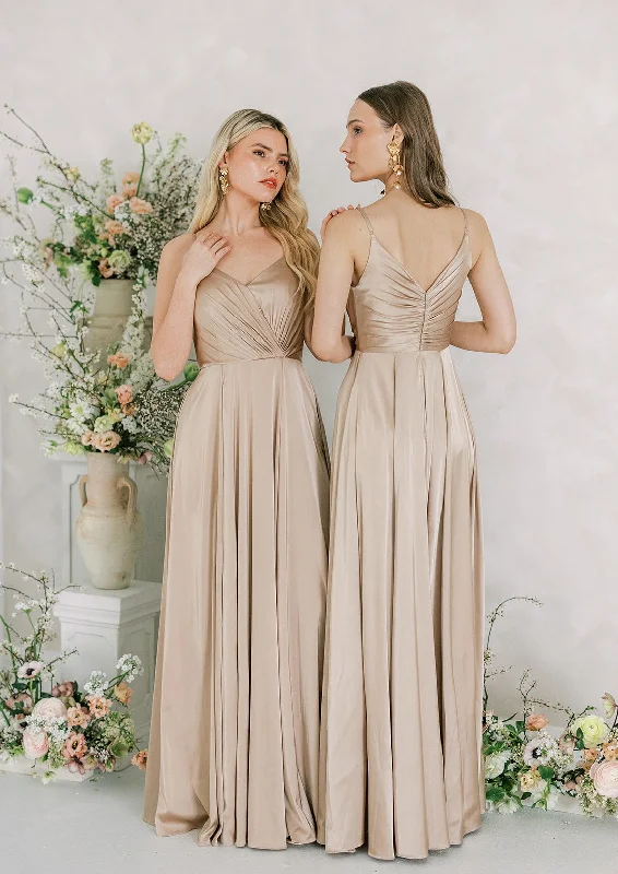 Isla Bridesmaid Dress In Champagne Satin