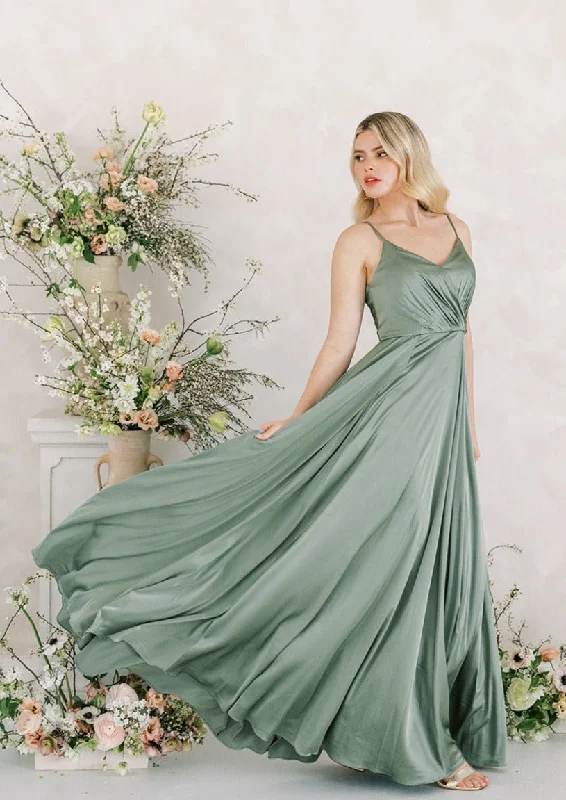 Isla Bridesmaid Dress In Sage Satin