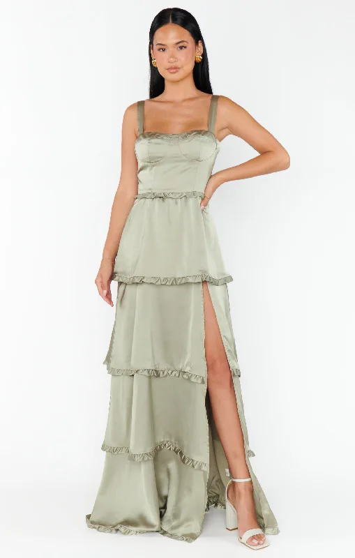 Lady Corset Dress ~ Moss Green Luxe Satin