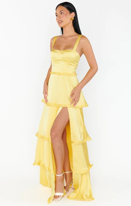 Lady Corset Dress ~ Yellow Luxe Satin