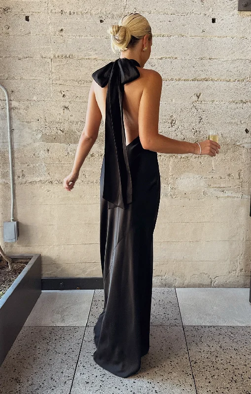 Lisa Maxi Dress ~ Black Luxe Satin