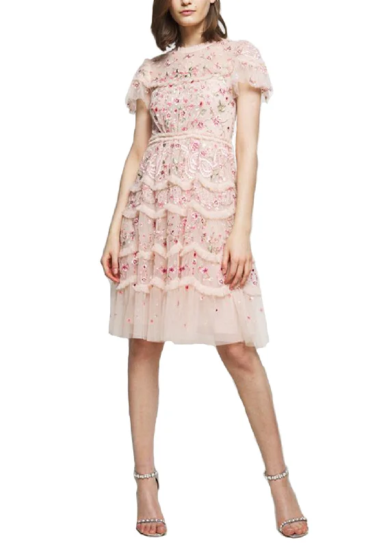 Pink Elsie Ribbon Embroidered Floral Mini Dress