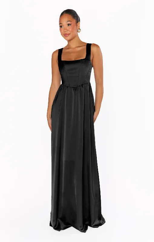 Nina Maxi Dress ~ Black Luxe Satin