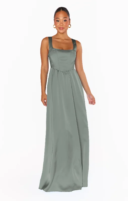 Nina Maxi Dress ~ Deep Sage Luxe Satin