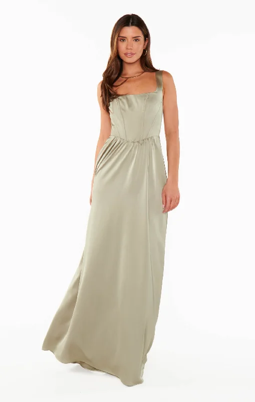 Nina Maxi Dress ~ Moss Green Luxe Satin