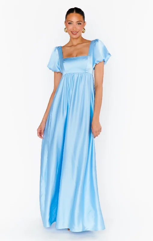 Nora Maxi Dress ~ Baby Blue Luxe Satin