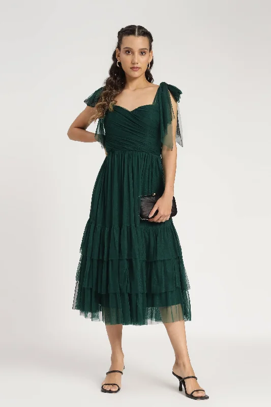 Ollie Midi Dress in Emerald Green