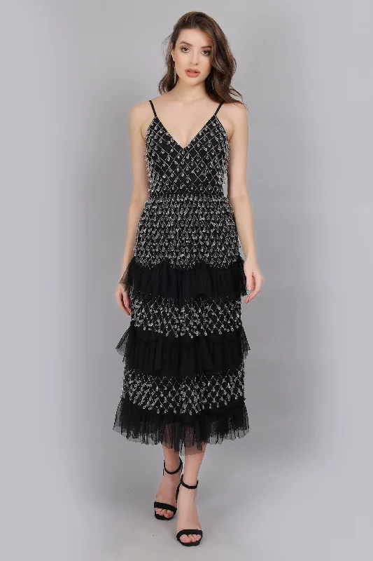 Pearl Drop Midaxi Dress in Black