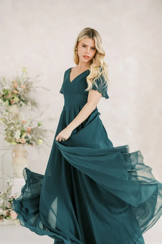 Phoebe Bridesmaid Dress In Emerald Chiffon