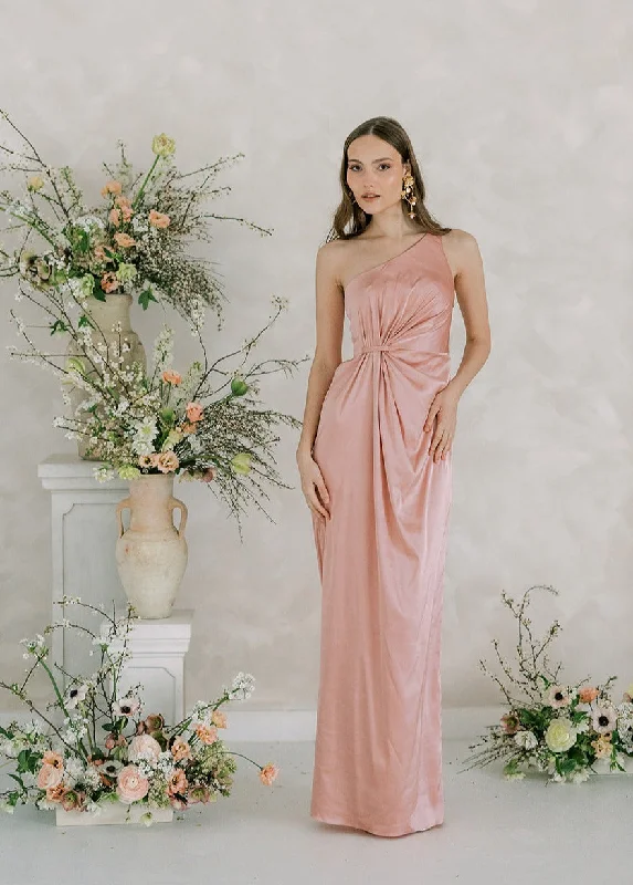 Greta Bridesmaid Dress In Blush Satin