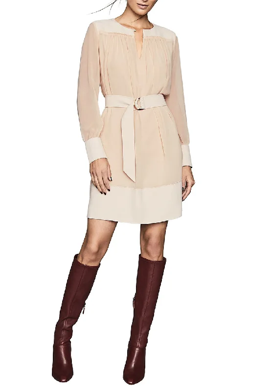 Nude Finn Long Sleeves Colourblock Belted Dress