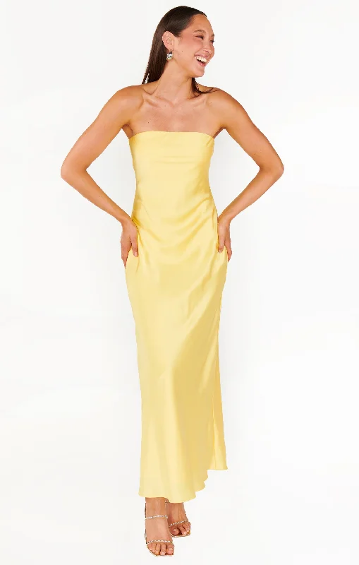 Taylor Tube Dress ~ Yellow Luxe Satin