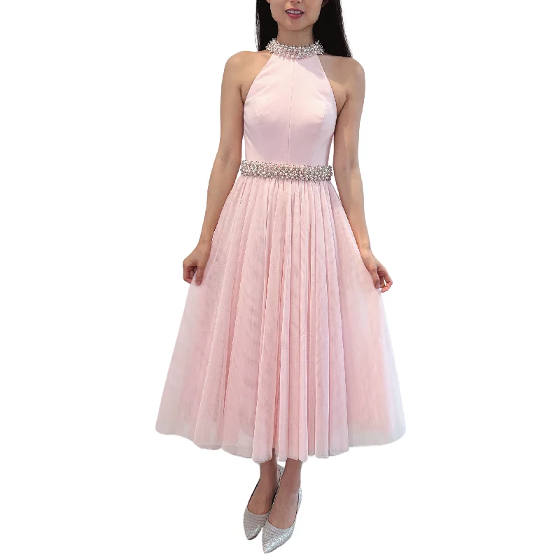 Pink Alisot Pearl Embellished Midi Dress