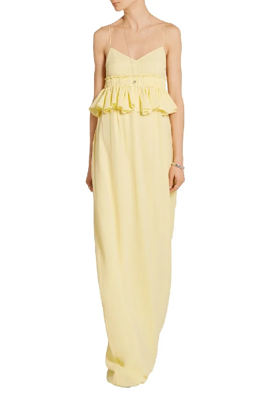 Yellow Silk Georgette Peplum Gown